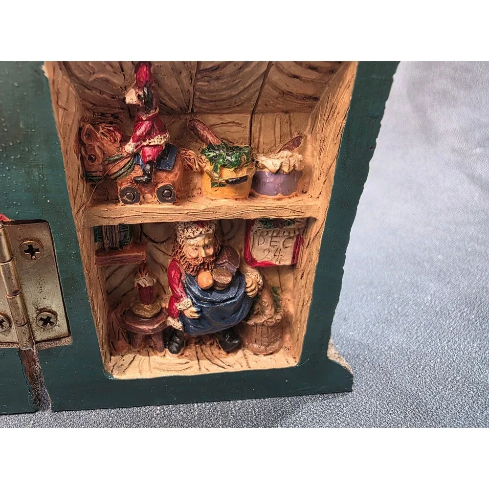 Vintage Christmas Hinged Resin Stone Cottage Toy Shop Figurine Santa Teddy Bear
